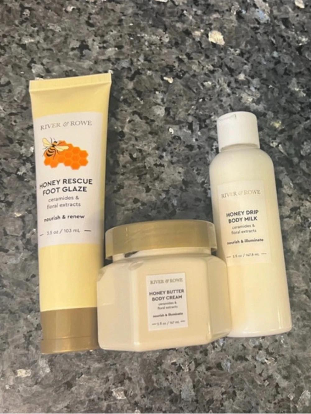 Set of 3 River & Rowe Honey Body Products Milk Cream Glaze New